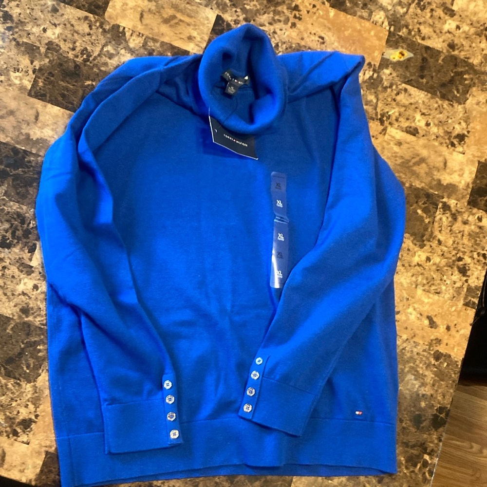 Tommy Hilfiger Blue Cowl Neck Sweater with Relaxed Fit